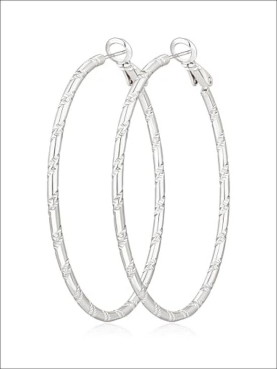 Jewelry - Sterling Silver Post Hoop Earrings 2mm Thin Bamboo Women